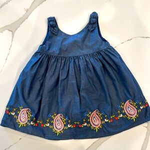 JANIE & JACK Navy Chambray Embroidered Baby Girl Dress 6-12 mo